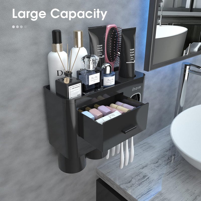 iHave حاملات فرشاة الأسنان للحمامات، حامل فرشاة الأسنان مع موزع معجون الأسنان - صينية بسعة كبيرة، درج تجميلي - حامل فرشاة الأسنان وإكسسوارات الحمام - Image 2